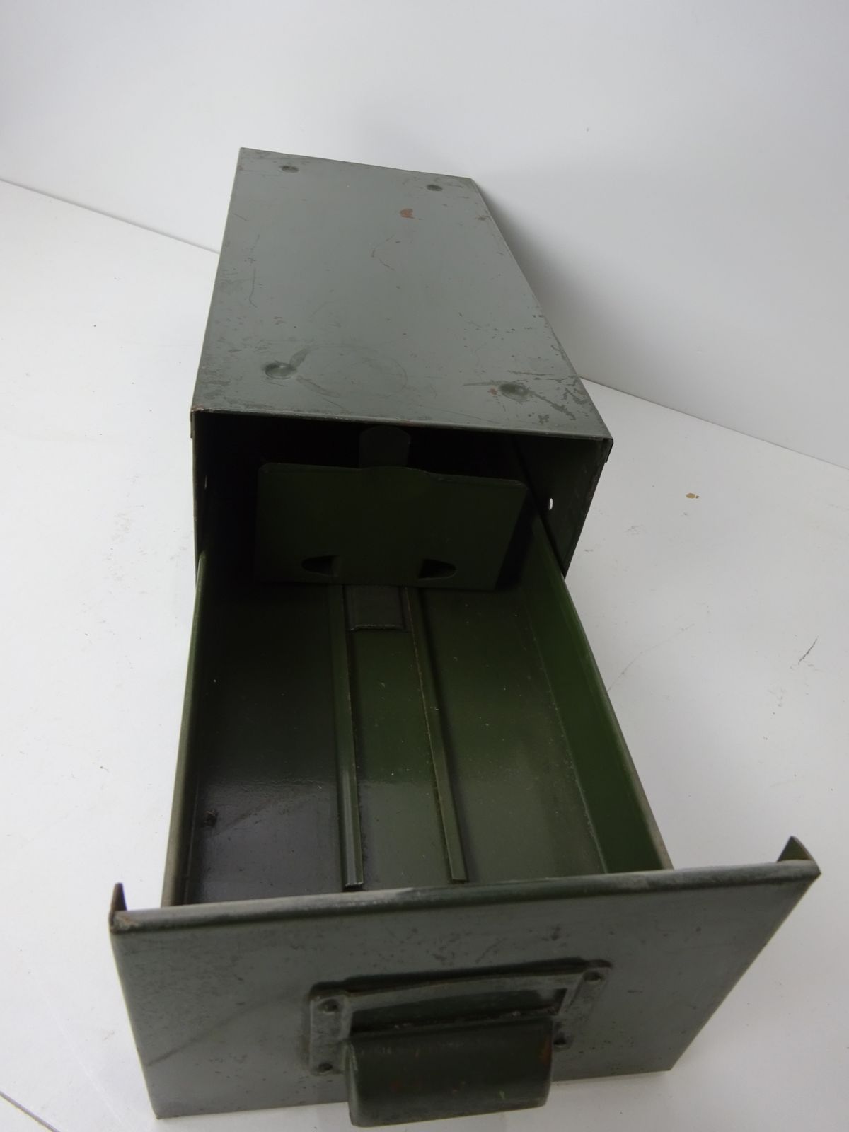 Industrial Dark Green Enamelled Metal Filing Index Drawer photo for sale