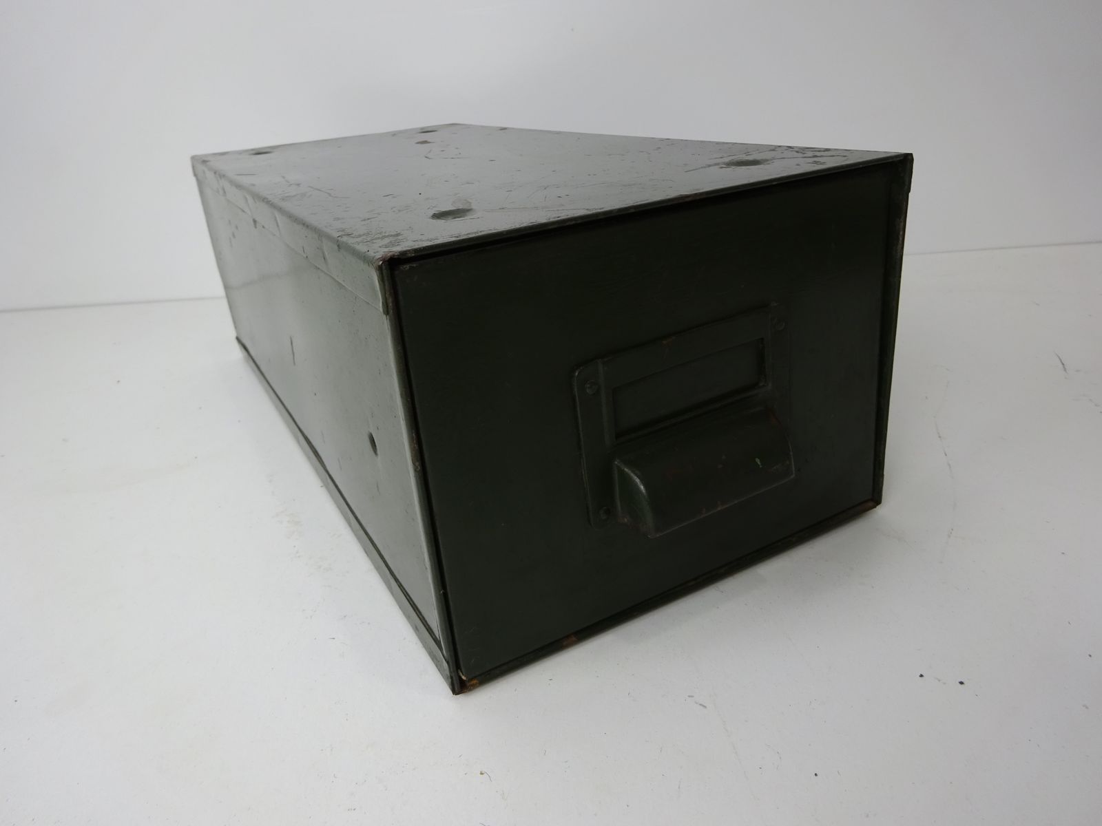Industrial Dark Green Enamelled Metal Filing Index Drawer