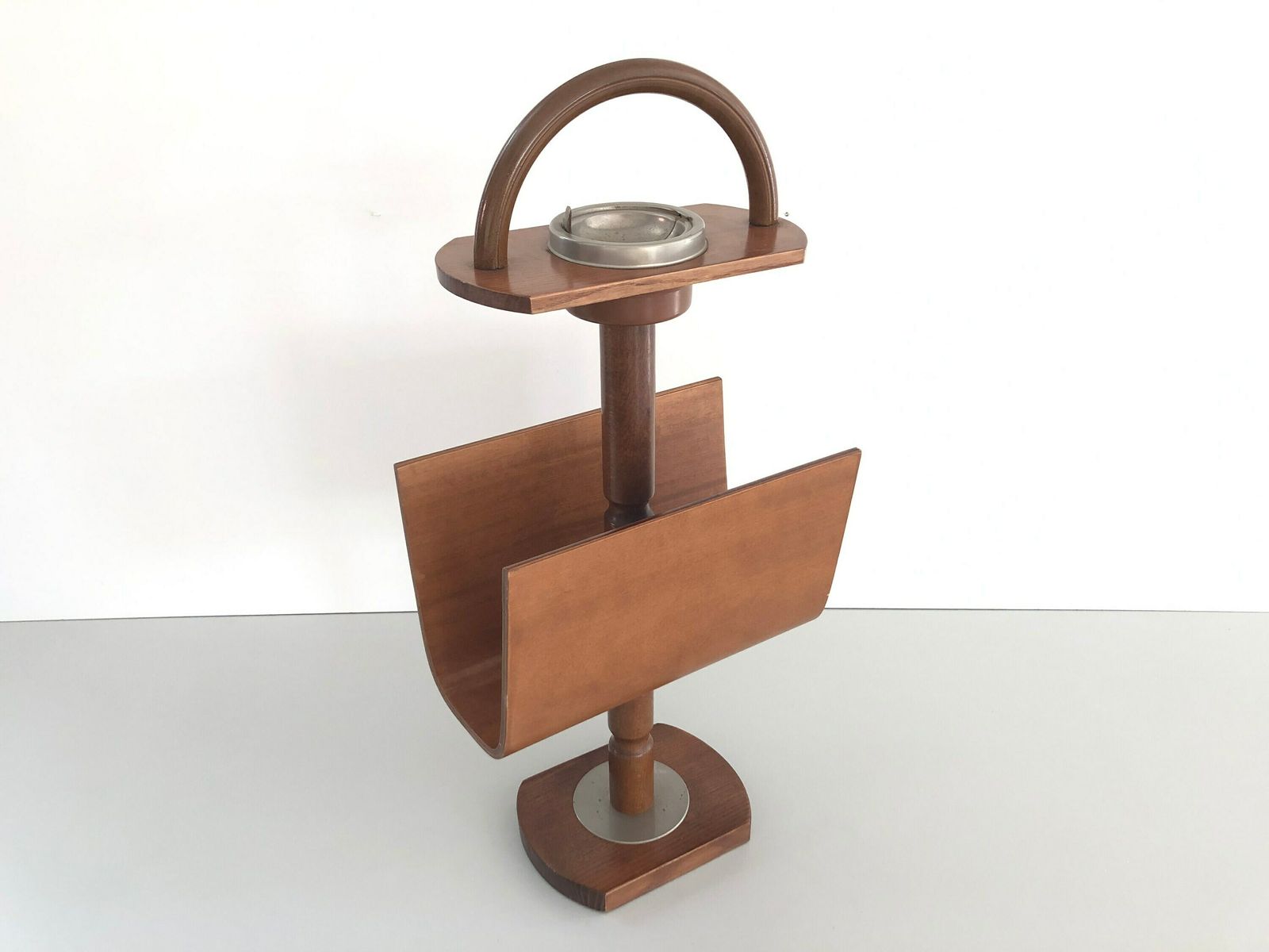 Mid Century Italian Wood Magazine Stand With Asian Top, 1950s, Italy