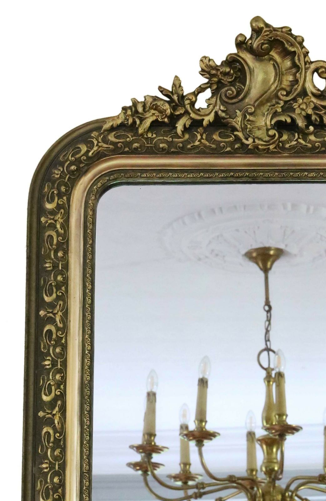 Antique 19th Century Large Quality Gilt Overmantle Or Wall Mirror Crest photo for sale