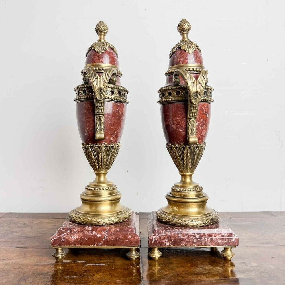 A Pair Of French Rouge Marble And Gilt Bronze Cassolettes photo Home Decor