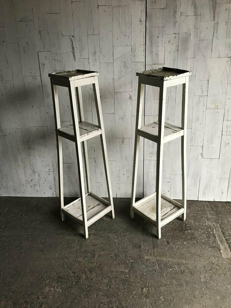 Wooden Plant Stands, Set Of 2, 1920s
