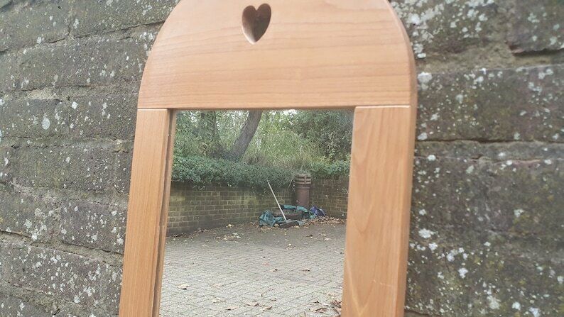Top Quality Long Golden Ash Or Oak Mirror With Heart Motif. Lover’s Mirror photo buy