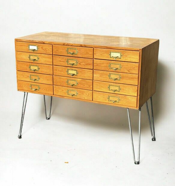 Mid Century Pine Bank Of Collectors Drawers. 15 Drawers. Good Quality.