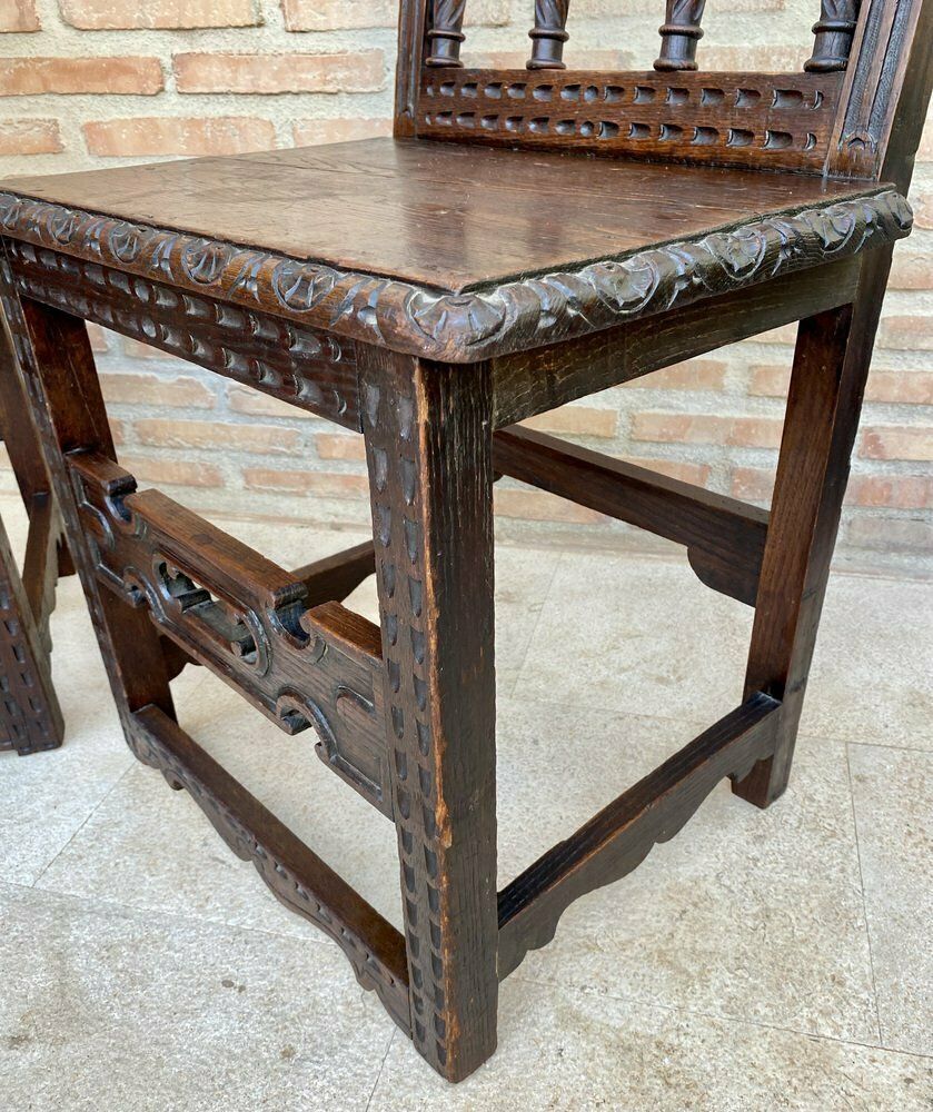 2138.0 Early 20th Century Spanish Carved Chairs With Wood Seat, 1890s, Set Of 2 photo