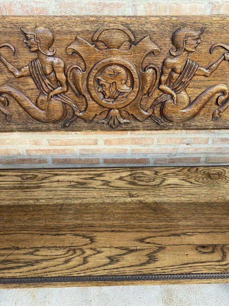 Spanish Renaissance Carved Oak Bench Banquette Escaño, 1890s photo 4604.0