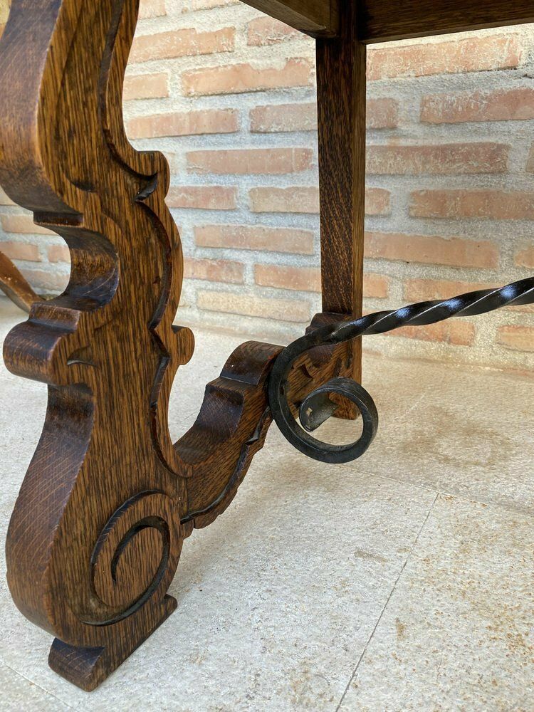 Furniture Spanish Renaissance Carved Oak Bench Banquette Escaño, 1890s photo