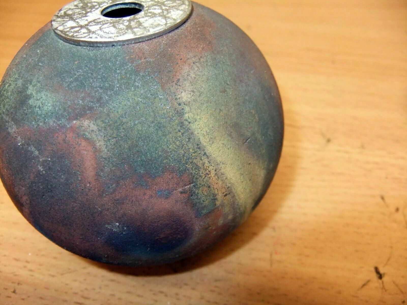 Andrew Niblett. Small Globe Vase With Etched Metal Insert. photo vintage