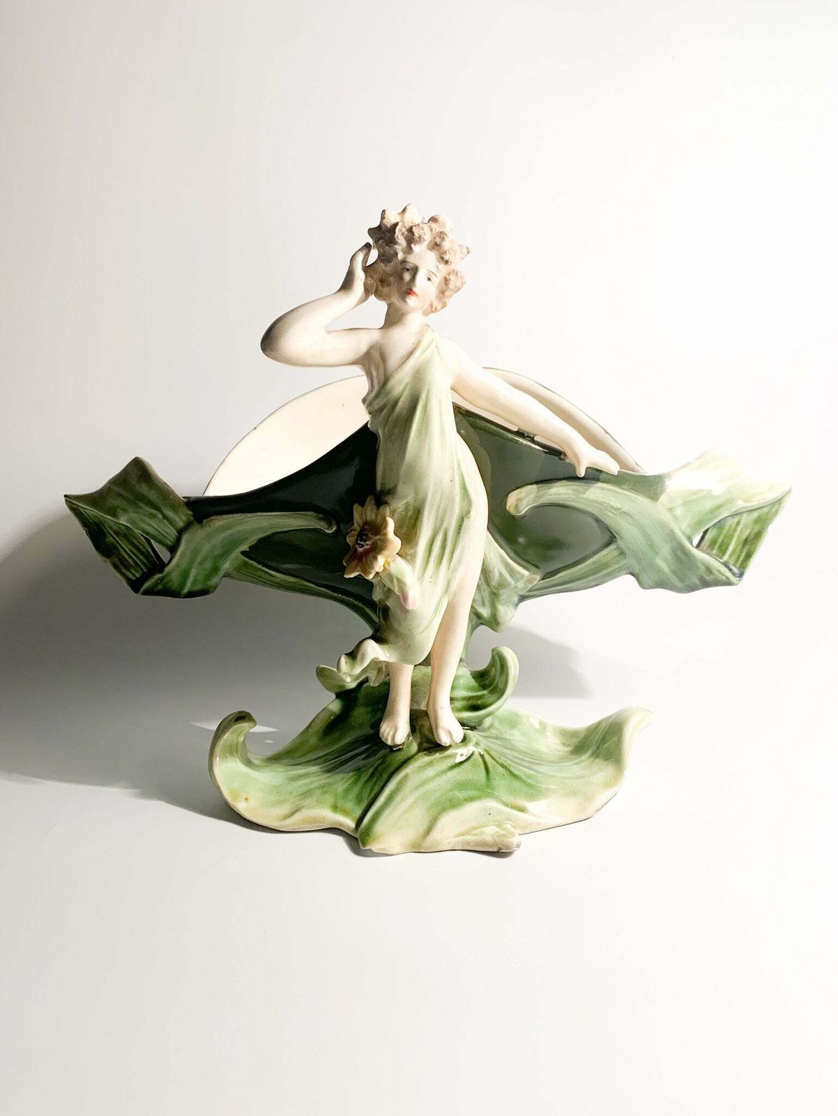 French Ceramic Sculpture Of Liberty Lady With Flower Holder From The Early Twentieth Century