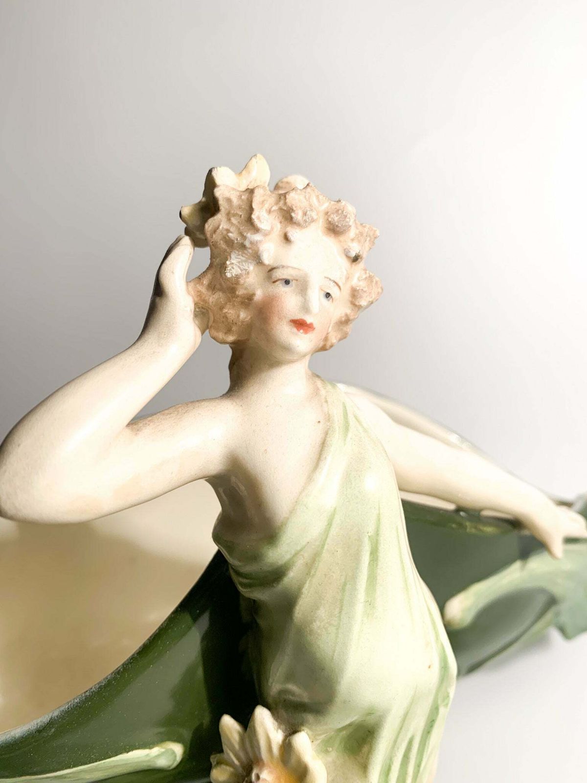 French Ceramic Sculpture Of Liberty Lady With Flower Holder From The Early Twentieth Century photo for sale