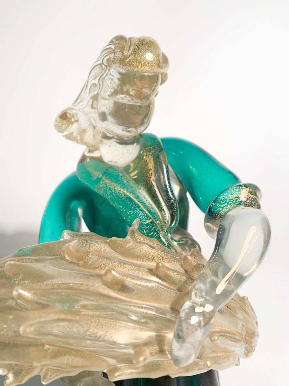 Iridescent Murano Glass Sculpture With Gold Leaves By Archimede Seguso, 1940s photo for sale