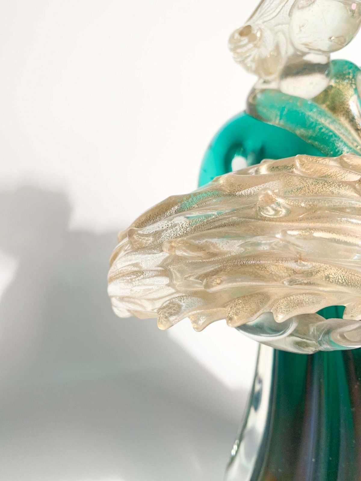Iridescent Murano Glass Sculpture With Gold Leaves By Archimede Seguso, 1940s photo 466.25