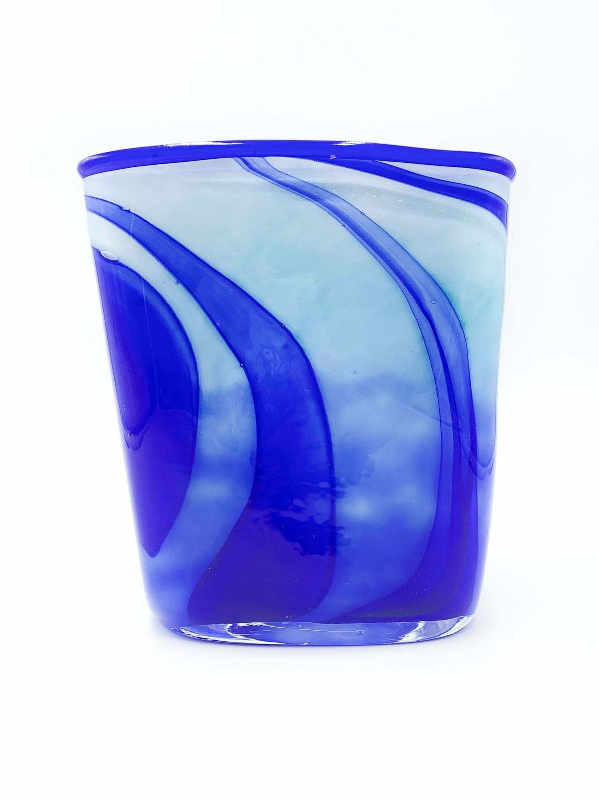 Verrerie D'art Au Village French Blue And Light Blue Glass Vase From 1995
