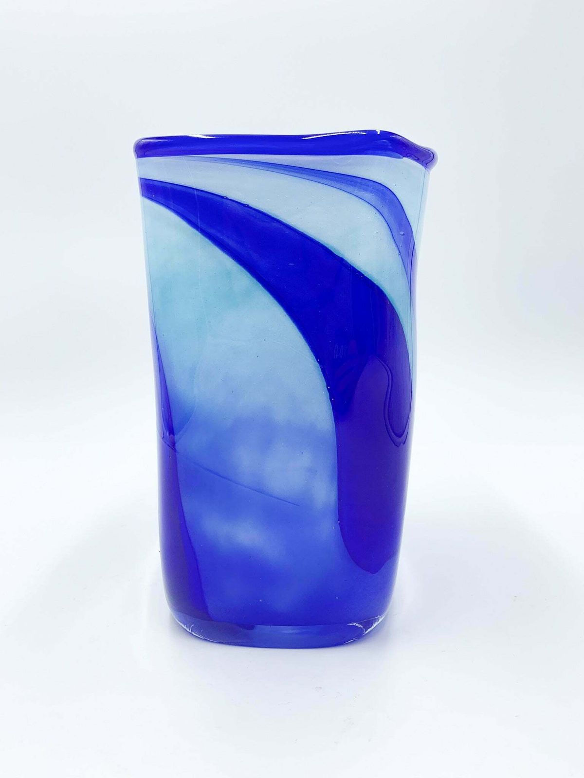 Verrerie D'art Au Village French Blue And Light Blue Glass Vase From 1995 photo for sale