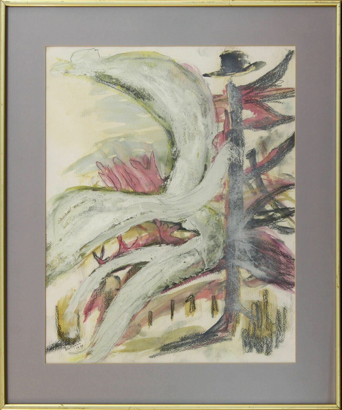 Abstract Expressionist Painting Signed Ka Hanna. Acrylic / Watercolour On Paper