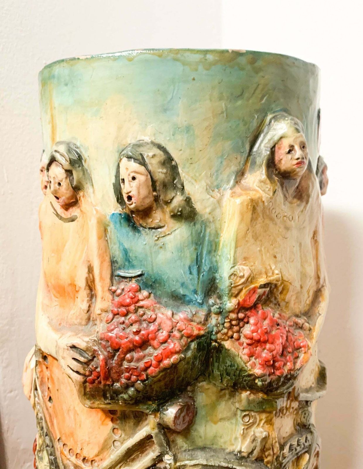 photo furniture Ceramic Umbrella Stand By Pucci, Hand Painted And Sculpted From The 1950s