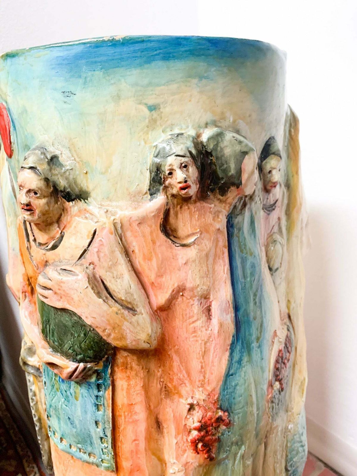 356.25 Ceramic Umbrella Stand By Pucci, Hand Painted And Sculpted From The 1950s photo