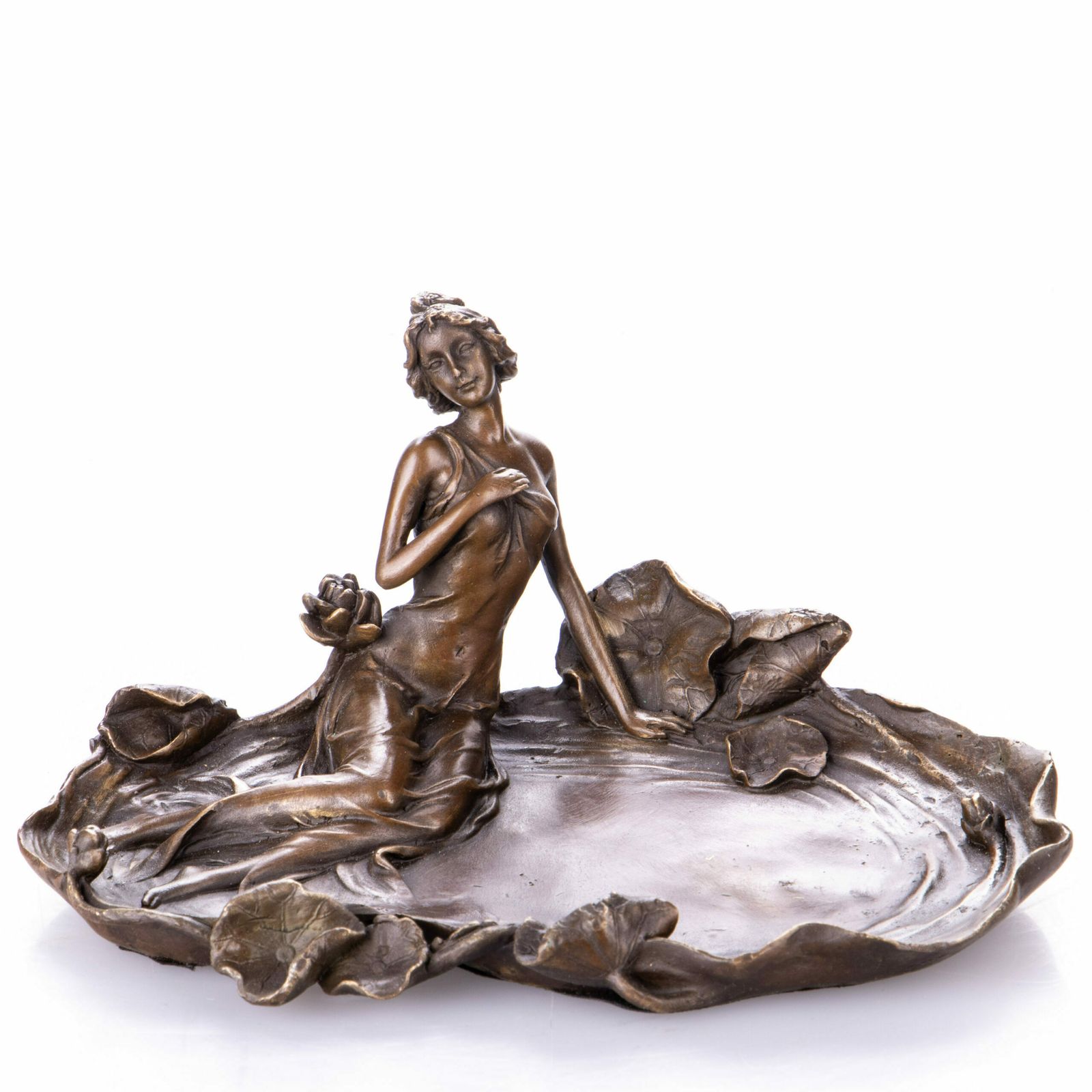 Intricately Crafted Bronze Statue: Woman With Water Lilies