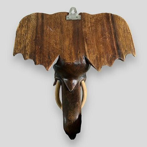 A  Wall Mounted Carved Wooden Elephant's Head C 1920 photo furniture