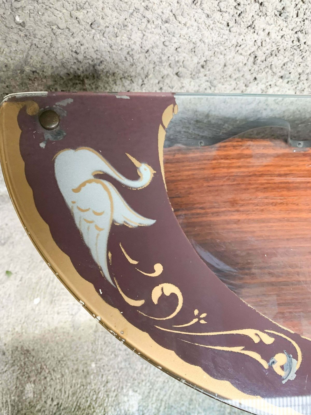 Console In Wood And Glass With 1950s Acid Etched Mirror photo for sale