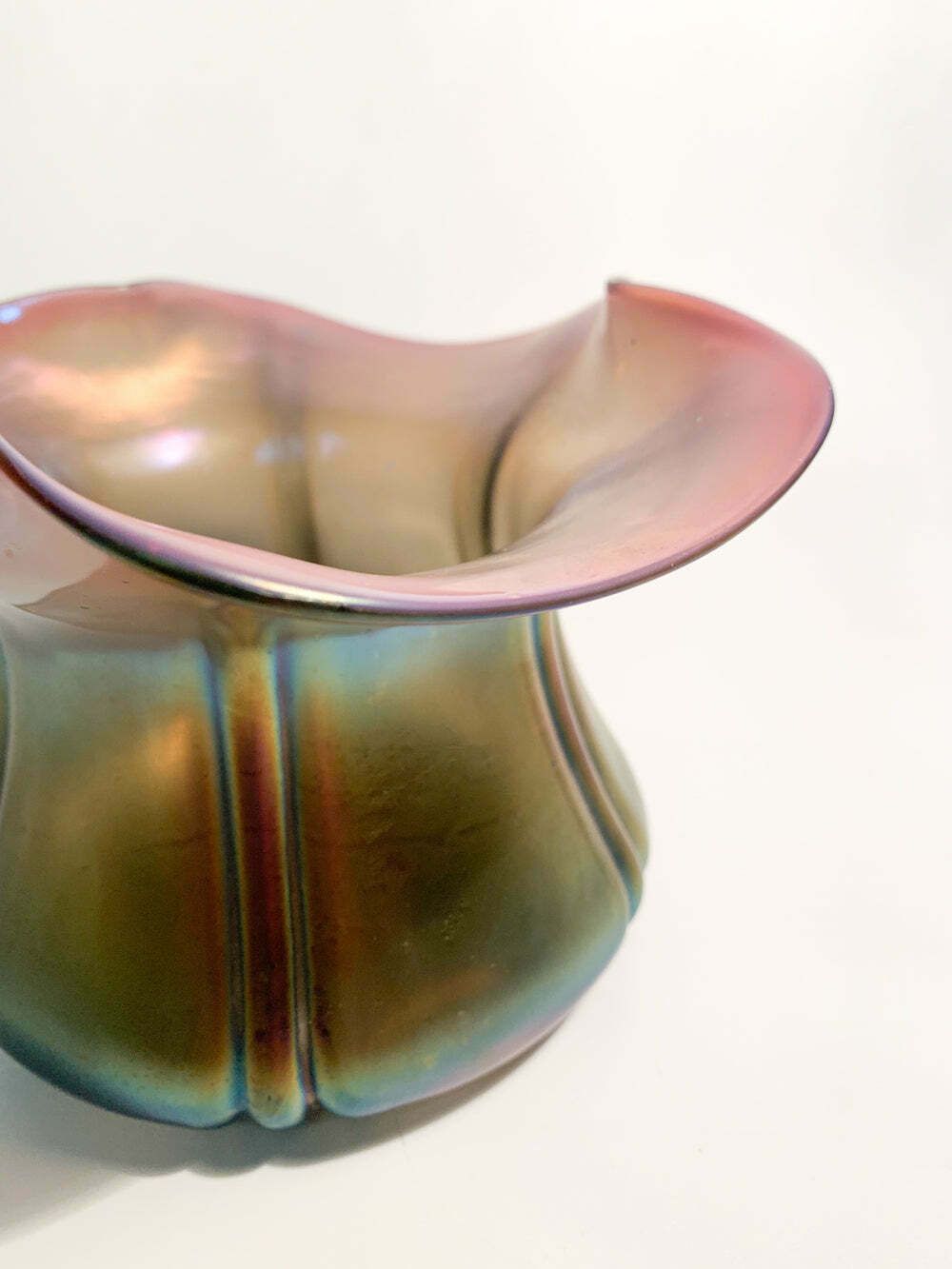 Iridescent Loetz Glass Vase With Flower Opening, 1940s photo for sale