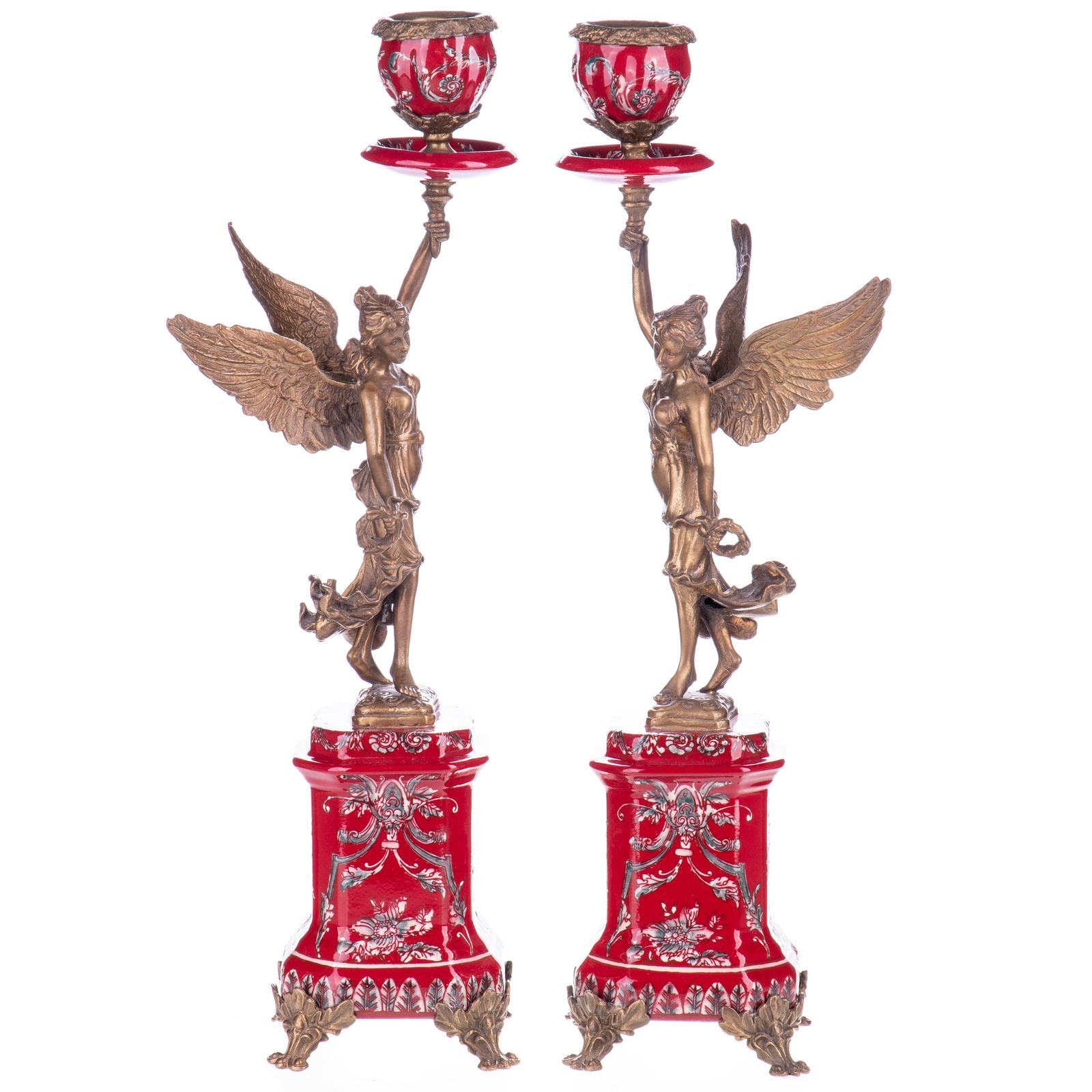 Elegant Porcelain And Bronze Candle Holder Set – Set Of 2 photo for sale