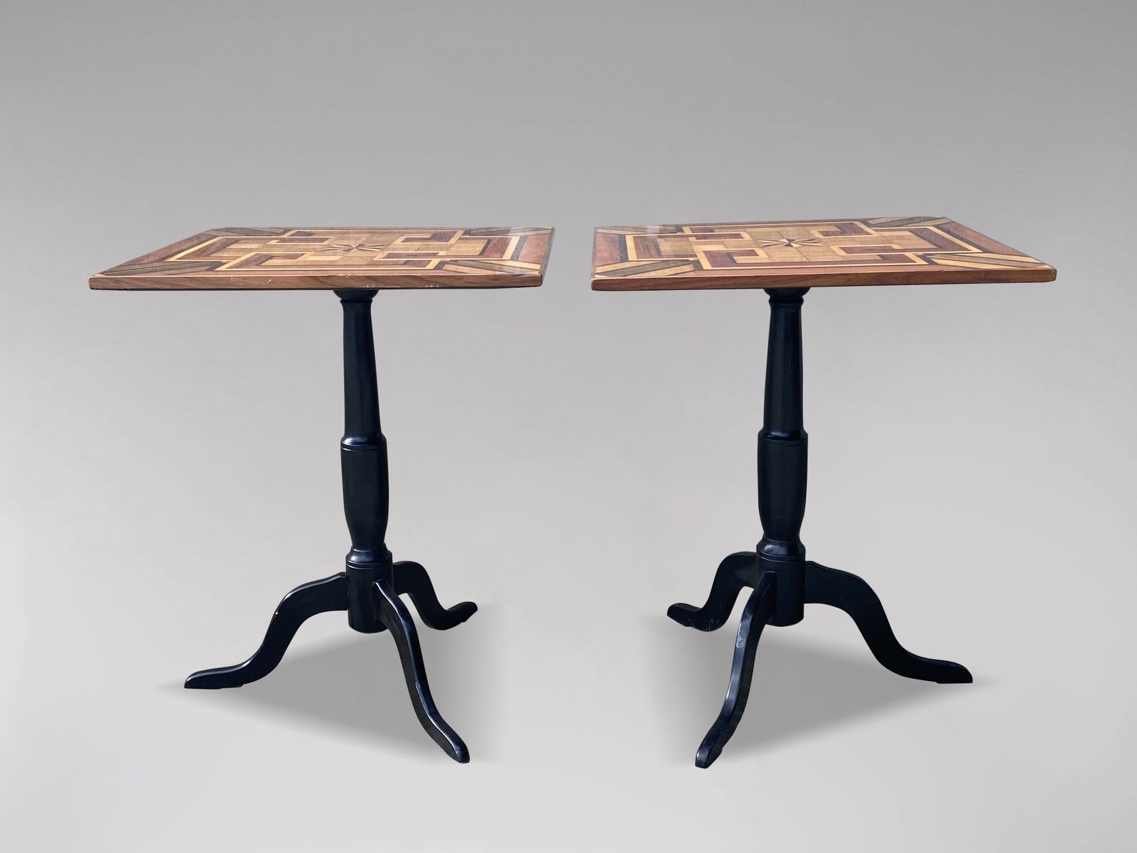 19th Century Pair Of Geometric Parquetry Inlay Occasional Tables photo furniture