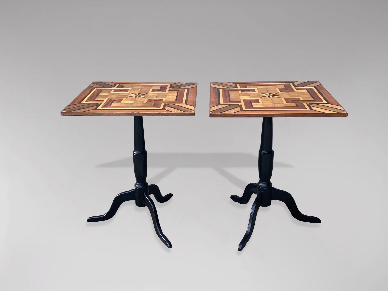 19th Century Pair Of Geometric Parquetry Inlay Occasional Tables photo for sale