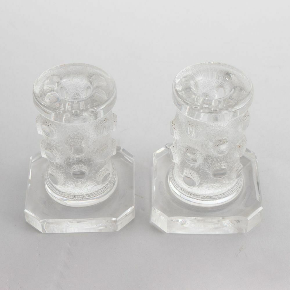 French Art Deco Pair Of Heavy Crystal Candlesticks By Daum C.1930 photo for sale