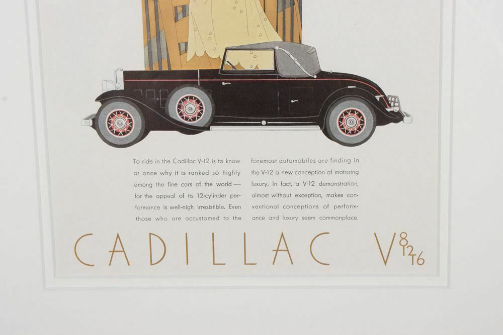 American Art Deco Coloured Cadillac Print In Frame C.1930 photo furniture