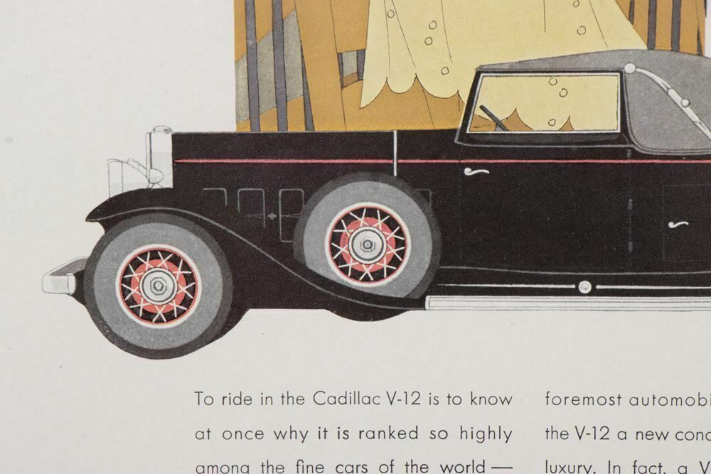 American Art Deco Coloured Cadillac Print In Frame C.1930 photo for sale