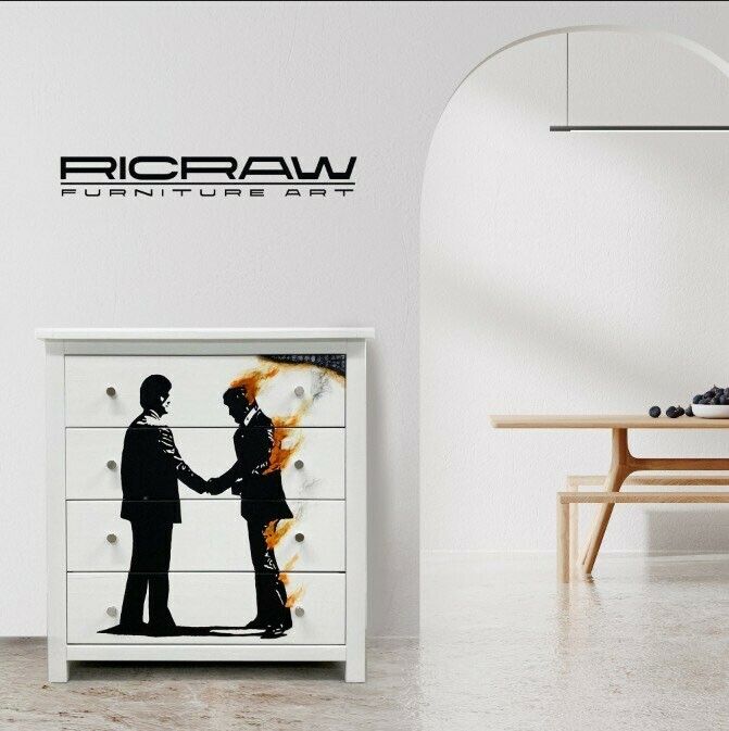 photo furniture Chest Of 4 Drawers  Pink Floyd  Wish You Were Here  Art On Wood  Bedroom Furniture  White Chest Of Drawers  Hand Painted Drawers
