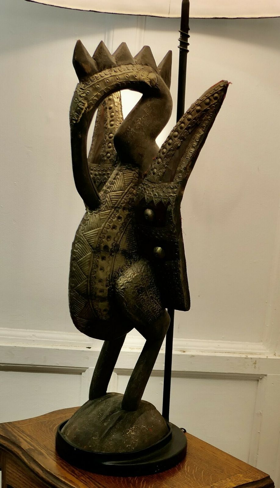 African Senufo Bird Carved Wood Sculpture, Set As A Tall Lamp photo furniture