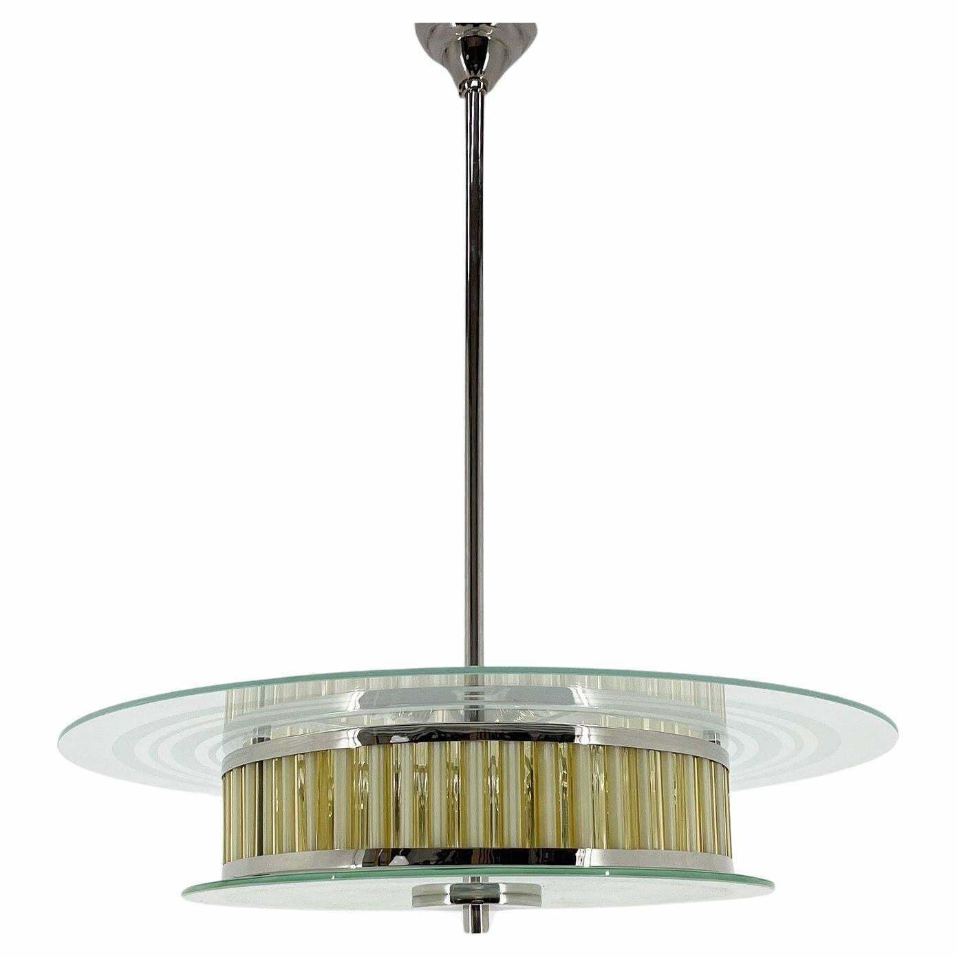 1940s Rare Italian Chrome & Glass Chandelier, Restored
