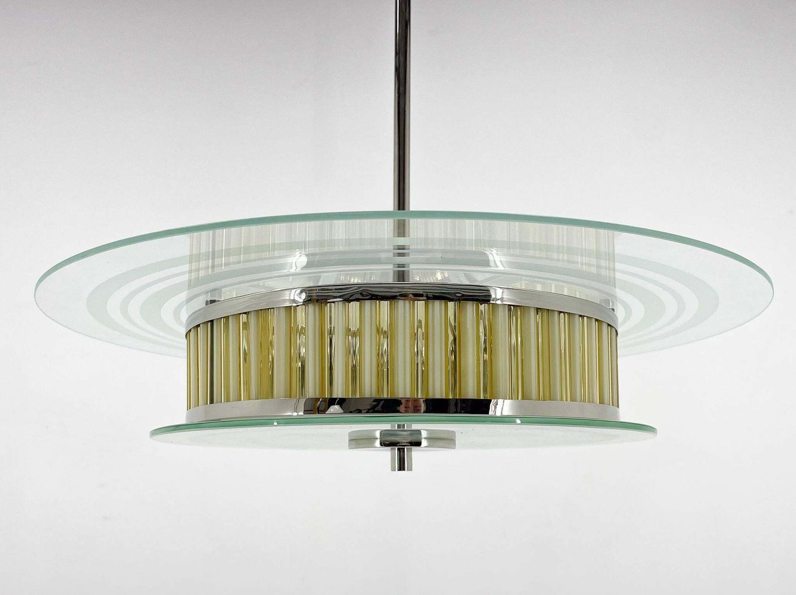 1940s Rare Italian Chrome & Glass Chandelier, Restored photo buy