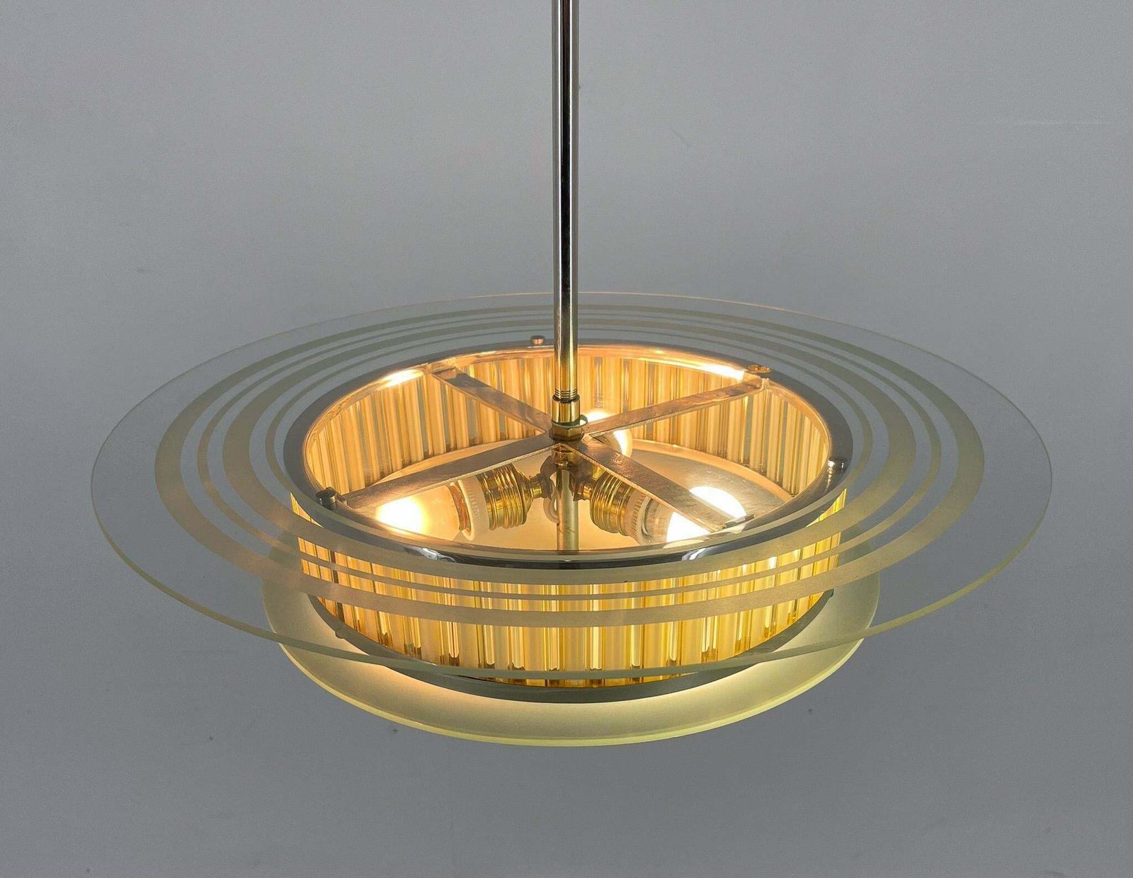 photo furniture 1940s Rare Italian Chrome & Glass Chandelier, Restored