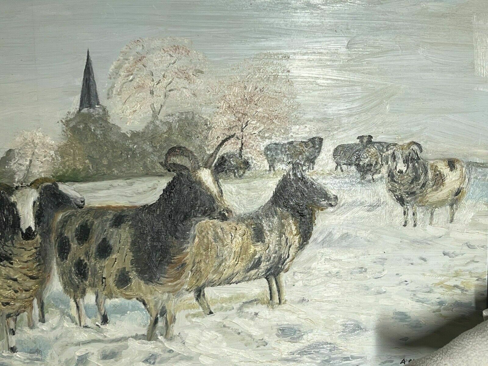 British Contemporary Artist A Cheetham Horned Ewes In Winter Landscape photo Art
