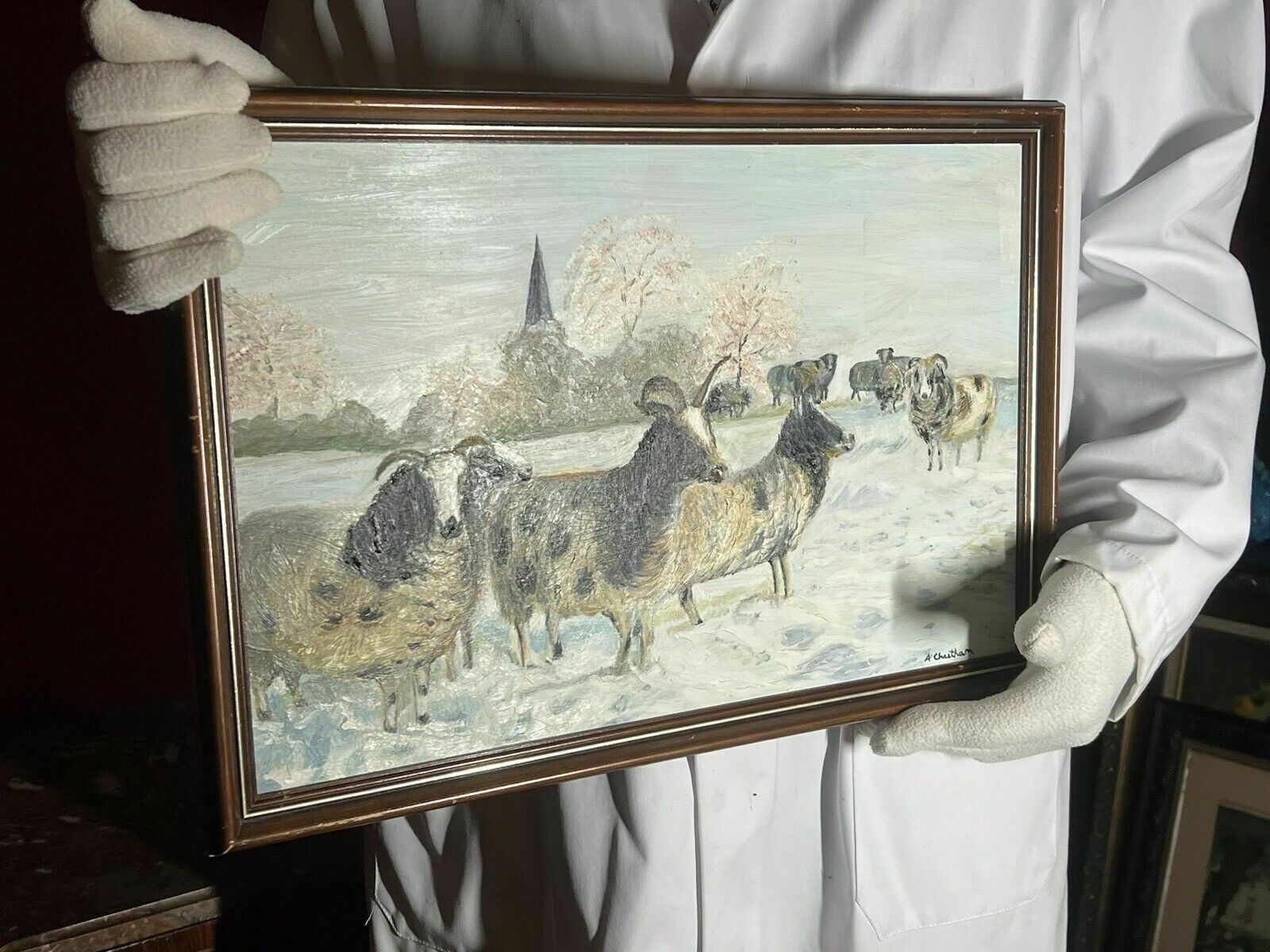 photo vinterior British Contemporary Artist A Cheetham Horned Ewes In Winter Landscape
