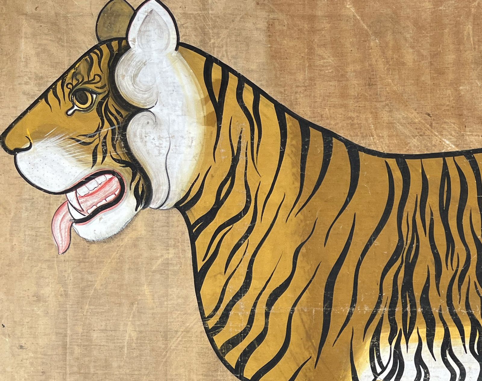 X Large Indian Tiger Painting   Oil On Cloth   1937 Jaipur photo furniture