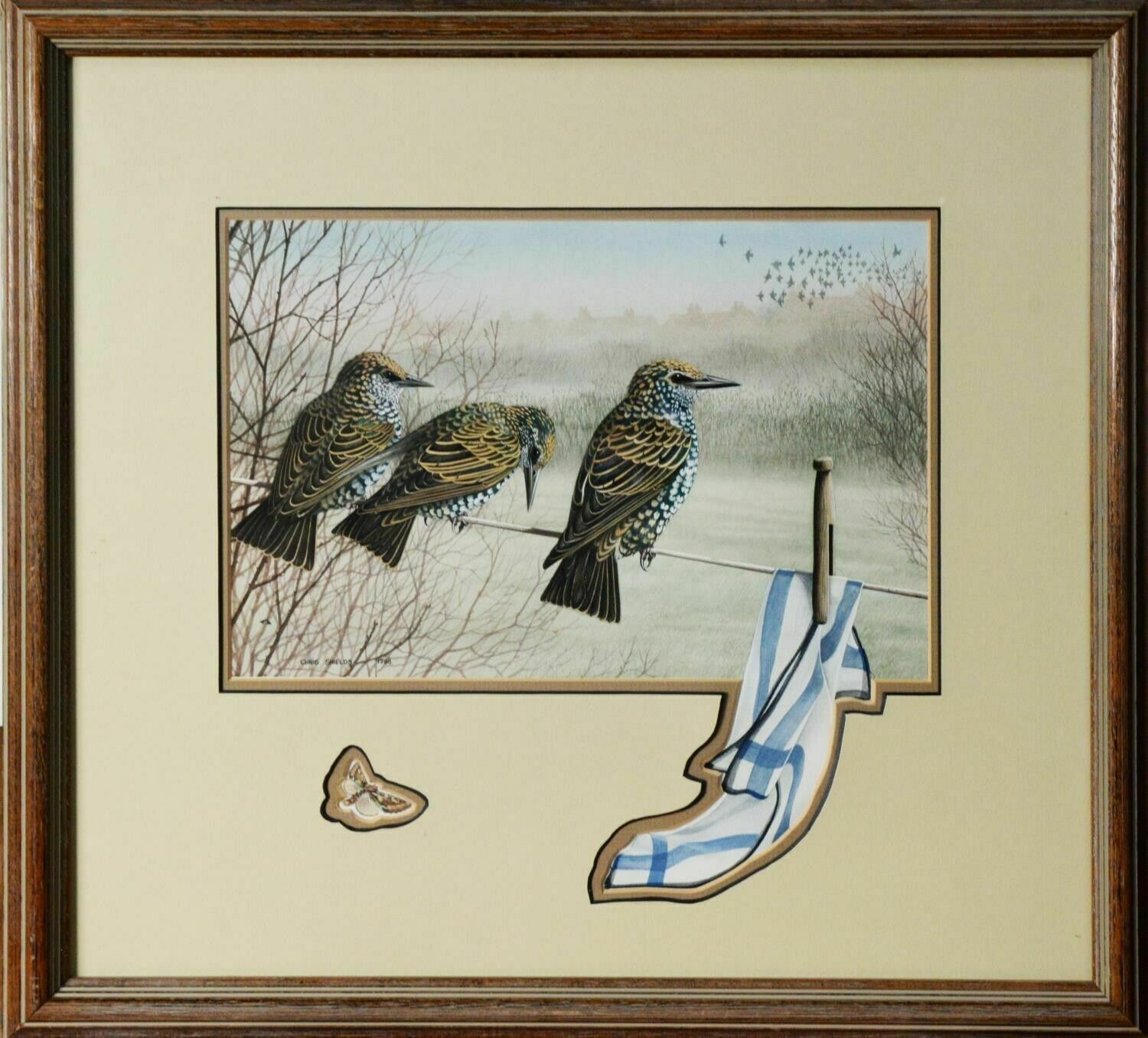 photo vinterior Signed Original Ornithology Gouache Painting Of Bird 3 Starlings Chris Shields