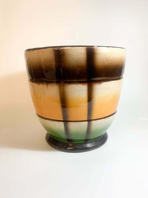 Orange And Green Ceramic Cachepot Vase By Galvani Pordenone, 1960s photo for sale