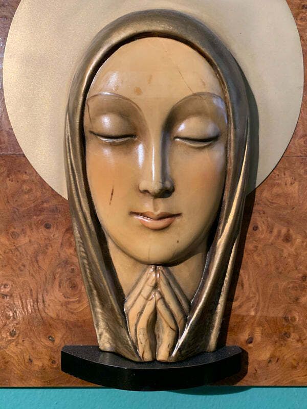 Madonna Sculpture In Ceramic On Wood From The 1970s photo furniture