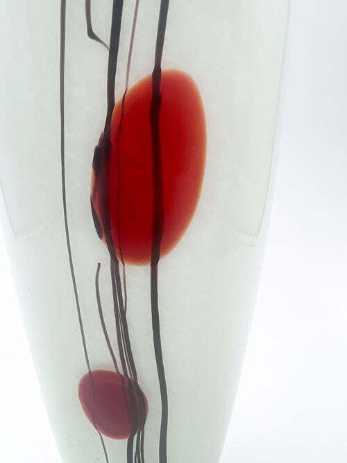 White Murano Glass Vase With Red And Black Decorations From The 1970s photo vintage