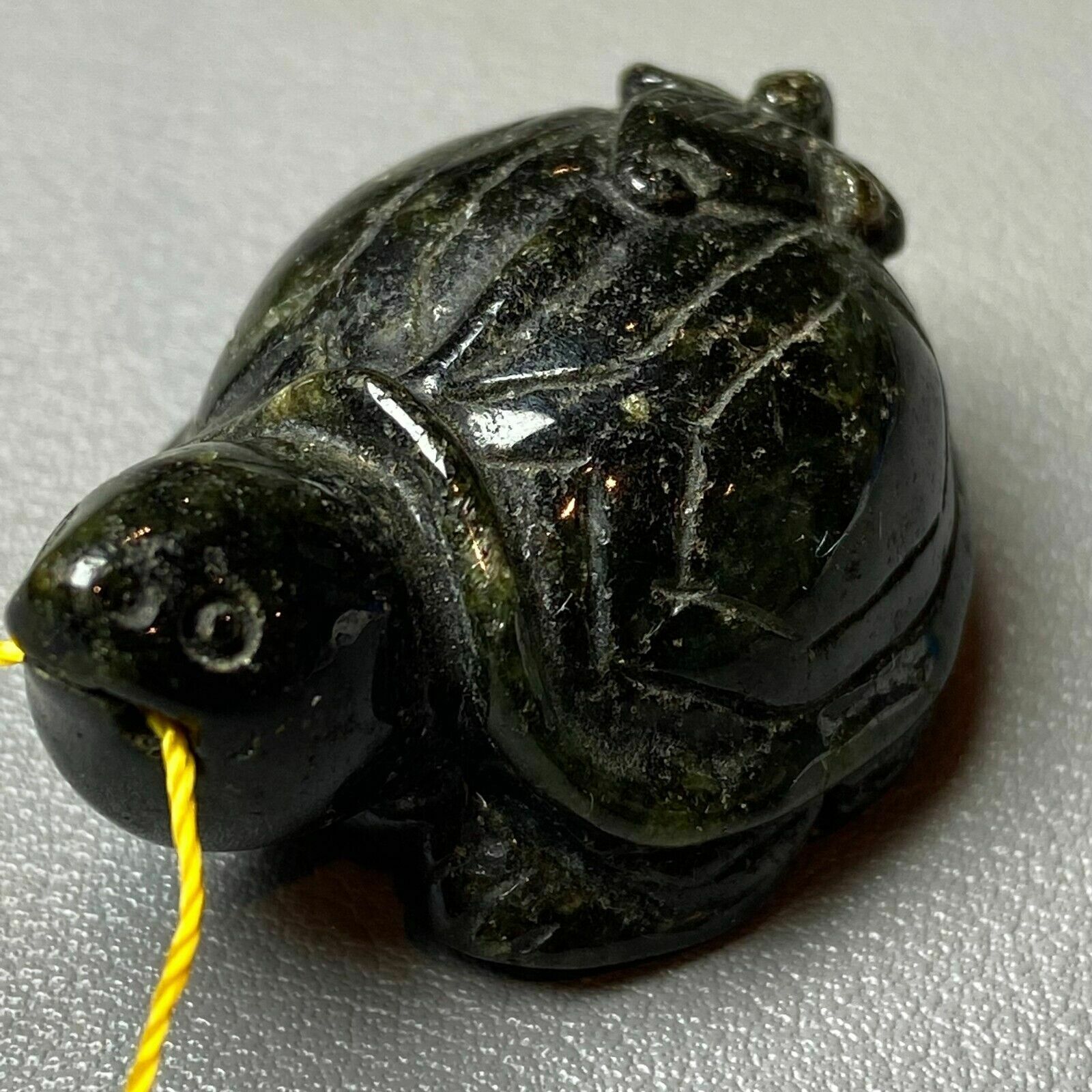 Antique Chinese Natural Ink Green Jadeite Jade Carved Turtle Amulet Statue photo for sale
