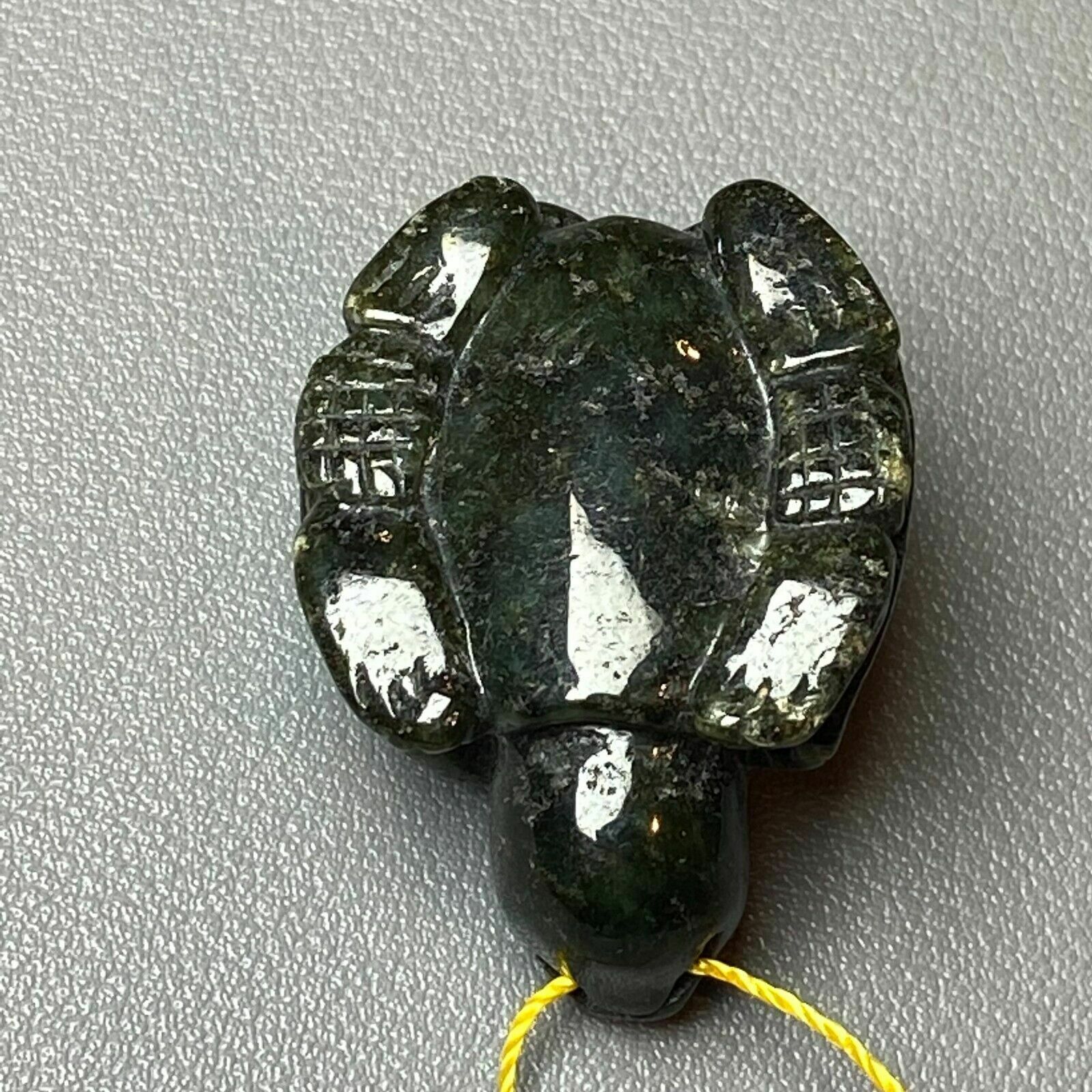 Antique Chinese Natural Ink Green Jadeite Jade Carved Turtle Amulet Statue photo vinterior