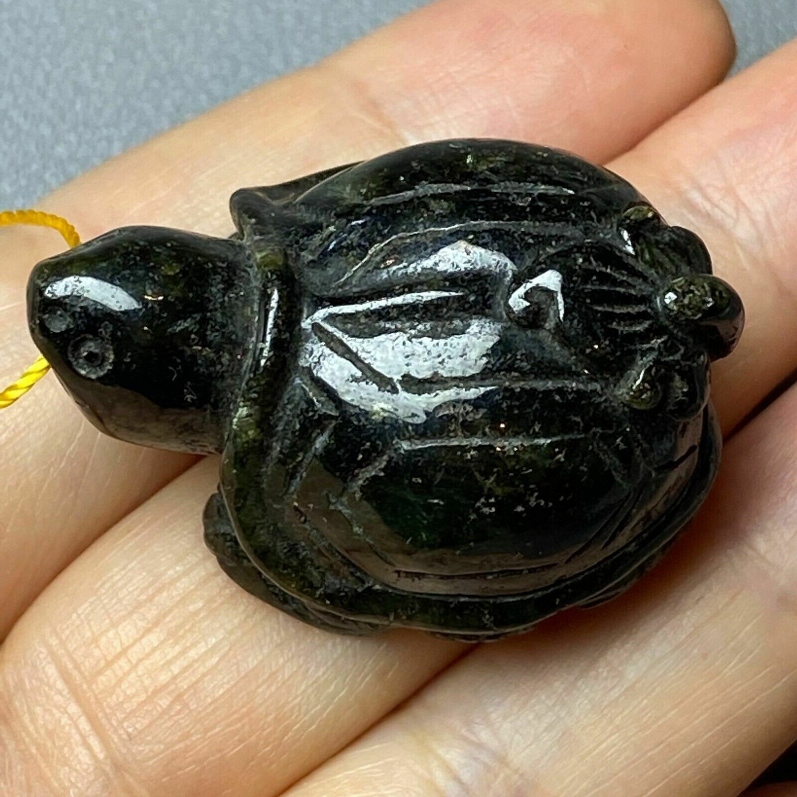 Antique Chinese Natural Ink Green Jadeite Jade Carved Turtle Amulet Statue photo vintage