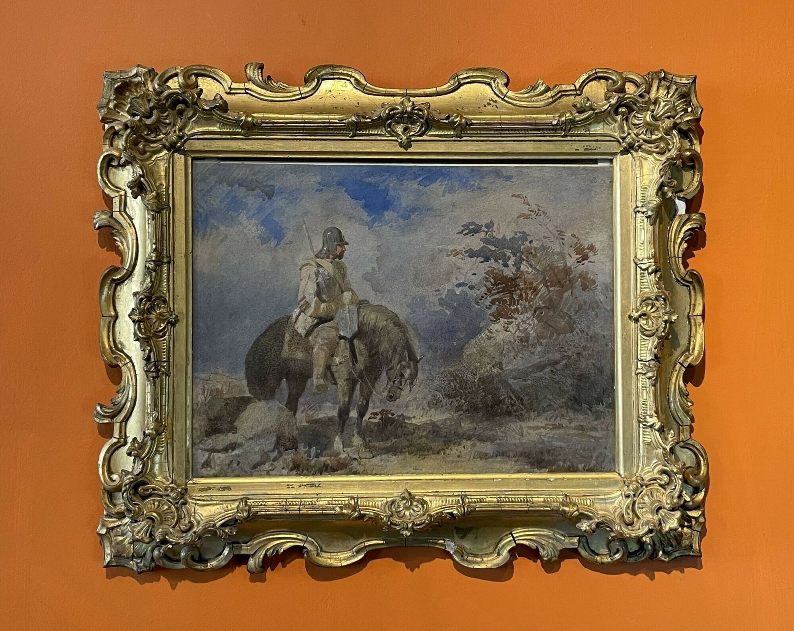 19th Century Watercolour Painting Of A Roundhead On Horseback