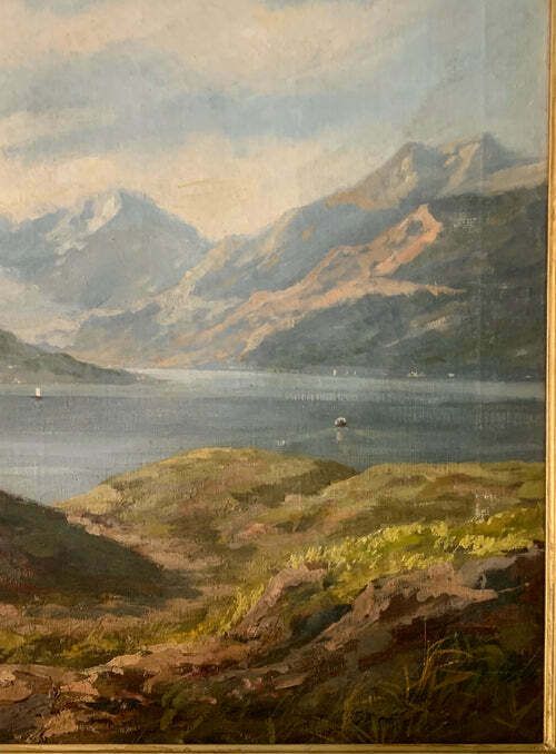 Oil Painting On Canvas Of A Lake Landscape By Adolfo Polaroli, 1920s photo vinterior