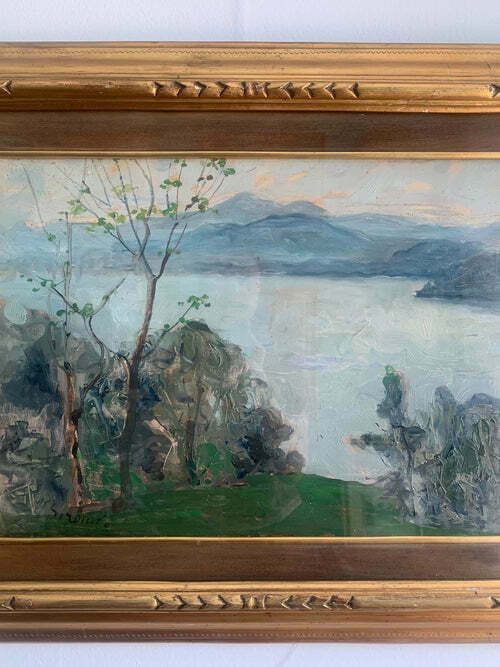Oil Painting On Canvas Of Landscape By Giovanni Sirombo, 1920s photo vinterior
