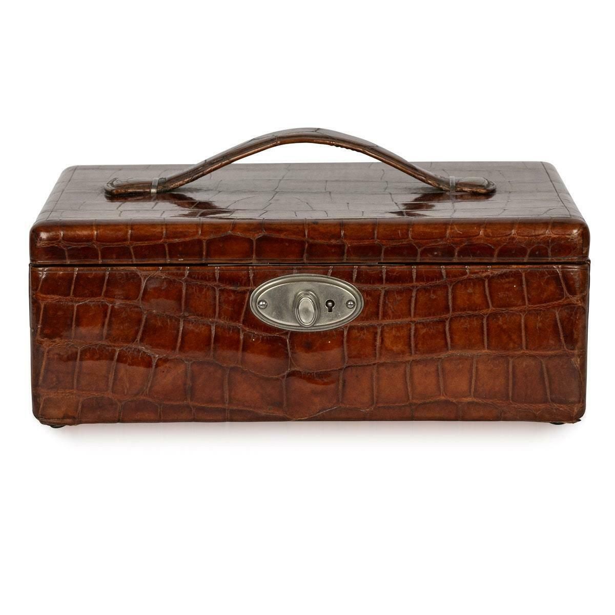 20th Century British Made Crocodile Travel Overnight Vanity Case, C.1900 photo vintage